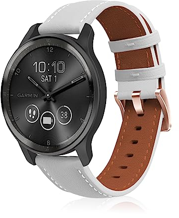 KeeFos 20mm Correa Compatible con Garmin Forerunner 570 42mm/165/245/645/Approach S50/S44/S42/Vivoactive 6/Vivoactive 5/Venu Sq 2/Venu 2 Plus, Pulsera de Suave Cuero para Hombre y Mujer - Blanco