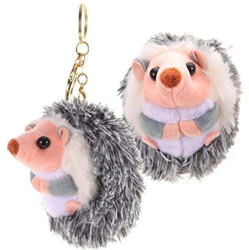 Totority 2Pcs Pendentif Petit Hérisson Mini Décor Jouets en Peluche Mini Sac À Porte-Clés Modèle Animal Mignon Hérisson Animal en Peluche Kawaii Porte-Clés en Peluche Métal Gris Foncé