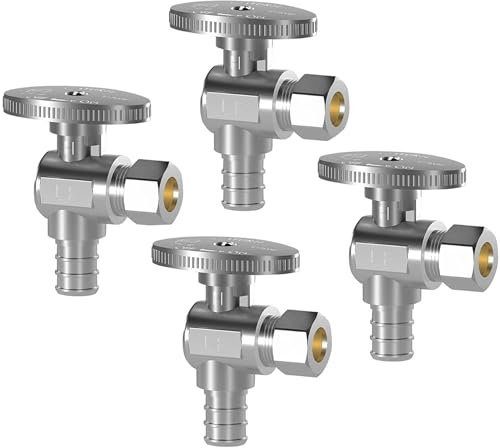 Hourleey Absperrventil, Wasserabsperrventil für Wasseranschluss, 1,27 cm PEX x 0,95 cm OD Kompression (Winkel (4 Stück)