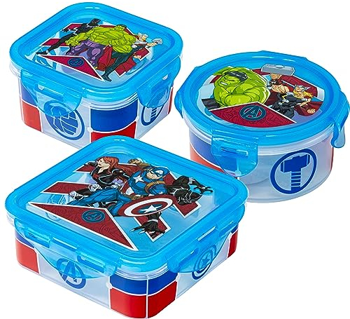 damaloo Frischhaltedosen mit Deckel passend für Avengers Fans - Luftdicht & BPA frei - 3er Set Brot Dosen Kinder - Kleine Brotdosen für Kita & Kindergarten - Snackbox für Mädchen & Jungen