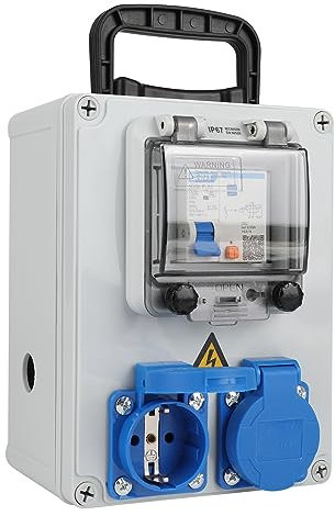 Roadtime Distributeur mural de courant de chantier 2 x 230 V Schuko avec disjoncteur C16A étanche IP67 Prise extérieure pour ateliers et usines
