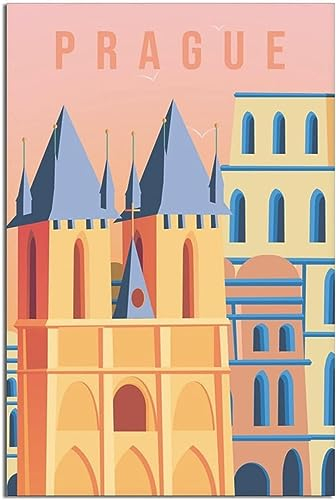WEYUE Dekorative Gemälde Prag Vintage Reiseposter, Wandposter, dekorative Gemälde, Gemälde, Kunstwandgemälde Ungerahmt 30x45cm