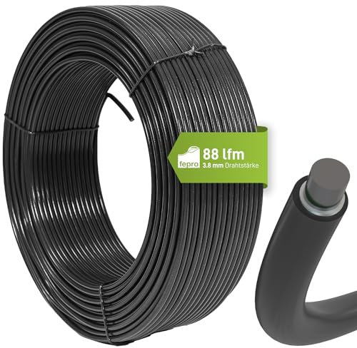 Fepro® Spanndraht 3,8 mm x 88 m, anthrazit, verzinkt und kunststoffbeschichtet - witterungsbeständig, ideal für Maschendraht, Wildzaun, Garten oder basteln