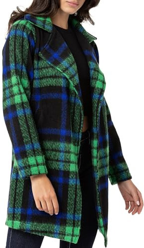 Cipo & Baxx Damen Mantel WJ220 Grün – Kariertes Design im Modernen Casual Streetwear Stil mit Reverskragen & Knopfverschluss – Warmer Übergangsmantel für Alltag & Freizeit – WJ220 Grün L