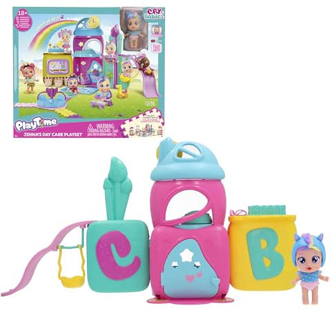 Cry Babies Playtime Jenna's Day Care, Puppenhaus, Playset mit Exklusiver Puppe Jenna, 18+ Zubehörteile und Überraschungen, Sie weint echte Tränen, Spielzeug und Geschenk Für Kinder von 4 bis 6 Jahren