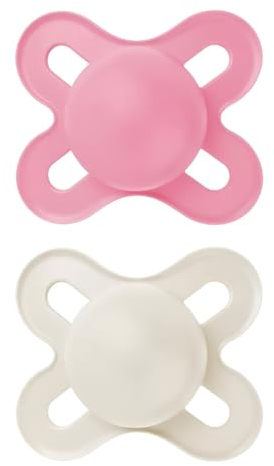 MAM Original Start Beruhigungssauger 0-2 Monate (2er-Set) MAM Schnuller 0-2 Monate mit kiefergerechtem Sauger aus Kautschuk, 2er Set Babyzubehör mit Sterilisator-Schnullerhalter, pink/neutral