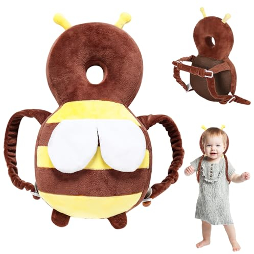 FainFun Baby Kopfschutz, Atmungsaktive Verstellbare Schutzkissen Baby, Baby Walker Kopfschutz zum Kleinkinder Krabbeln und Laufen Lernen, Baby Rucksack für Kinder Von 5 Bis 24 Monaten- Biene (Braun)