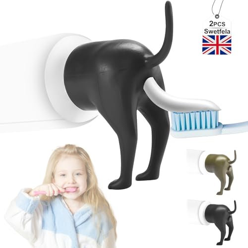 Swetfela 2er-Pack lustiger Hundekot-Zahnpasta-Spender, Cartoon-Zahnpasta-Aufsatz, wiederverwendbar, für Zuhause, Reisen, Alltag, Schwarz, Braun