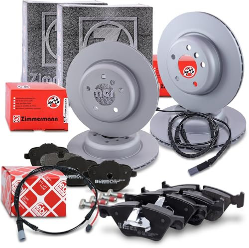 ZIMMERMANN Bremsenset inkl Bremsscheiben Vorne Belüftet Ø 330 mm + Hinten Belüftet Ø 330 mm und Bremsbeläge Vorne und Hinten + Veschleißkontakt Kompatibel mit BMW 5er Touring (F11)