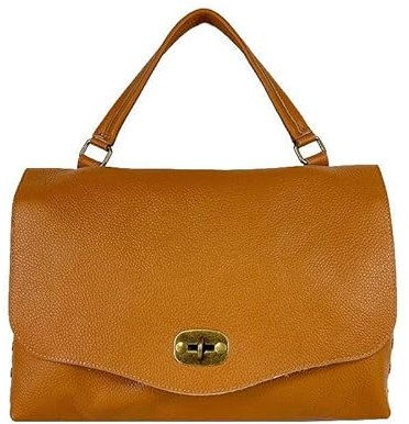 FrasiBags Postina Tasche aus Leder, Schultertasche mit seitlichen Nieten, Damentasche mit Klappe, Ledertasche für Damen, hergestellt in Italien, Leder, 39x24x18