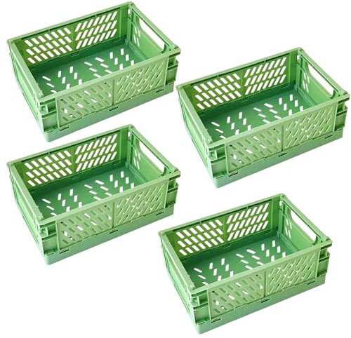 EURXLQ 4 Stück Grün Klappbox 25×16×10cm,Klappkiste Körbe Aufbewahrung Zusammenklappbarer Tragbar Aufbewahrunskisten Bunt aufbewahrungskiste Geeignet für Küche,Bad,Büro,Schlafzimmer