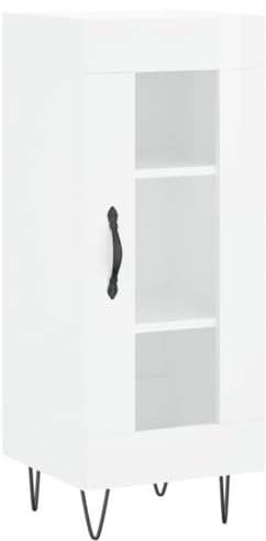 Homvdxl Niedriges Sideboard mit Glastür, schmales & schlankes Bücherregal, Vitrine, 34,5 x 34 x 90 cm, Buffet-Aufbewahrungsschrank für Wohnzimmer, Schlafzimmer, Büro, klassisch (Weiß Hochglanz)