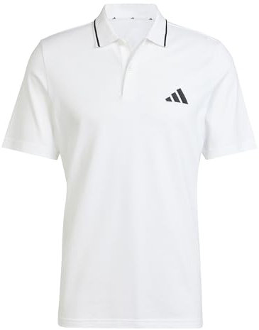 adidas Men's Essentials SMALL Logo Pique Polo Shirt, White/Black, L