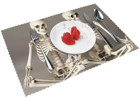 Platzsets mit Skelett-Yoga-Druck für Esstisch, 4er-Set, Tischsets, waschbares Tischset für Küchentisch, 30,5 x 45,7 cm
