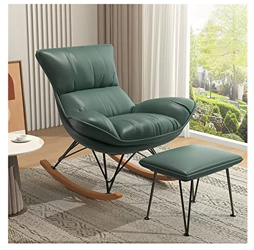 CUNTO Samt-Schaukelstuhl, Kinderzimmer-Gleiterstuhl mit Ottomane, gepolsterter Mid-Century-Stuhl, Schaukelsessel, Rocker-Akzentstuhl für Wohnzimmer mit Massivholzbasis (Farbe: Grün)