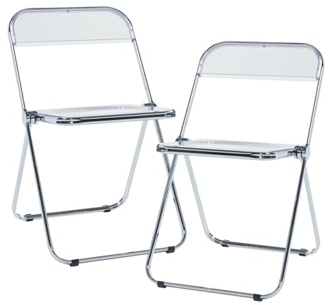 [en.casa] Klappstuhl Pornainen 2er Set Stuhl klappbar Esszimmerstühle 74 x 46 x 47 cm Schreibtischstuhl Belastbarkeit 120 kg Küchenstühle Metallgestell Transparent