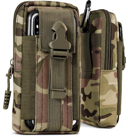 ONEFLOW Survival Case für Motorola Edge 50 Fusion Handy Gürteltasche aus Nylon mit Karabiner, Taktische EDC Tasche mit Gürtel Halterung, Etui Handyhülle Outdoor Handytasche, Camo Grün