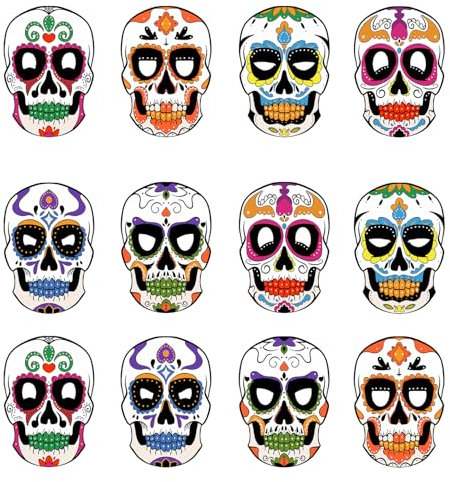 HEREER Dia DE Los Muertos Lot de 12 masques en papier pour décoration de fête d'Halloween Noir