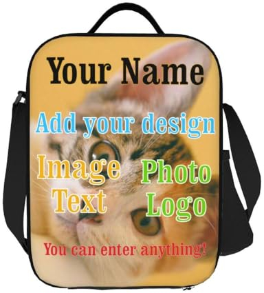 Lonchera personalizada para niños y niñas, bolsa de almuerzo portátil aislada personalizada para adultos y niños con nombre de foto, bolsa de comida personalizada de gran capacidad con soporte para