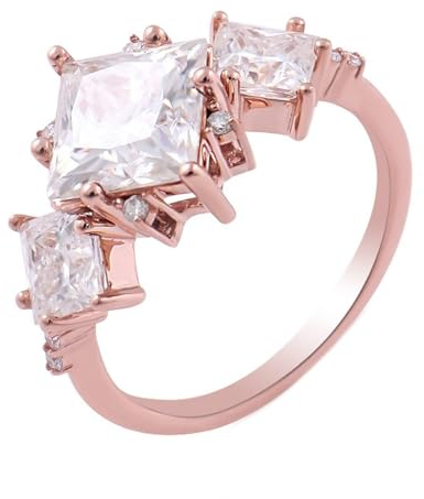 Skcess 18 Karat Roségold Wedding Ring Weiß Moissanit Quadrat, Eheringe mit 3 Quadratischen Moissanit Ring Damen Größe 63 (20.1)