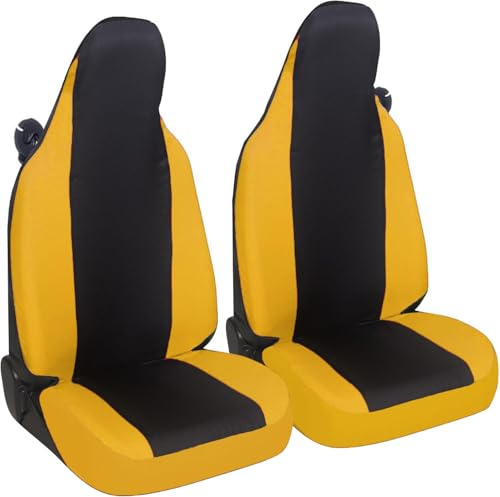 Susy Shop Autositzbezüge Kompatibel für Smart fortwo, 450 451 und 453, 2er-Set Vordersitzbezüge, Poly-Baumwoll-Gewebe (Schwarz/Gelb)