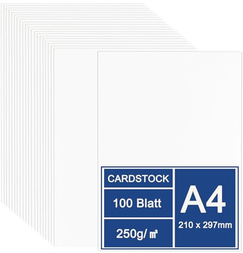 LOPYXBR 100 Blatt Kartonpapier A4 Weiß, 21 x 29,7 cm Dicker Papier, 250 g/m² Kartonpapier, Dickes Papier a4 zum Drucken, Druckbar Blanko Karten für DIY, Danksagungskarten, Hochzeitseinladungen