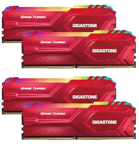 【RGB DDR4 RAM】 GIGASTONE Game Turbo 16 GBx4 (64GB Kit) DDR4 3600MHz PC4-28800 CL 18-22-22-42 Intel XMP 2.0 AMD Ryzen 1.35V UDIMM 288pin ungepuffert Nicht-ECC Desktop hohe Leistung Speicher - Rot