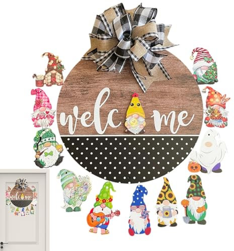 Wichtel-Weihnachtsschild, Wichtel-Türhänger austauschbar - 13X austauschbares Willkommensschild aus | Saisonale Zwergen-Ornamente, Anhänger für die Haustür, Partygeschenk für Esszimmer, Schlafzim