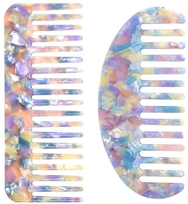 APOMOONS 2 Stück Lockenkamm Naturlocken, Antistatischer für Locken, Grober für Männer und Frauen, Bunte Grobzinkiger Haarkamm für Lange Haare