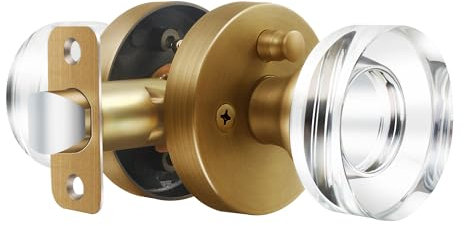 naubea Crystal Door Knobs Antique Brass Door Knob Privacy Door Knobs Interior, Round Antique Glass Door Knob for Bedroom and Bathroom
