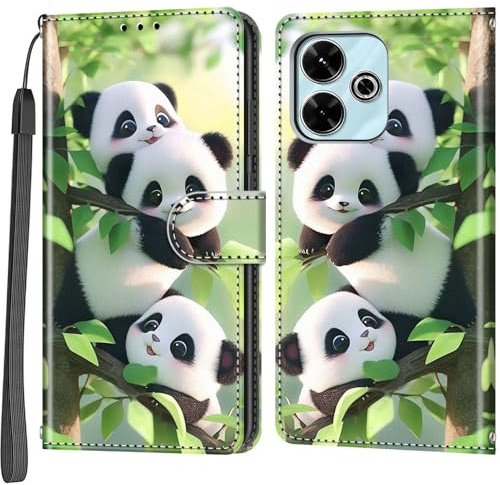Haninsuze Handyhülle für Xiaomi Redmi 13 4G/5G, Panda | Magnetisch, Stoßfest, Kartenfächer, Flip PU Leder, Brieftasche Schutzhülle, Ständer Klapphülle