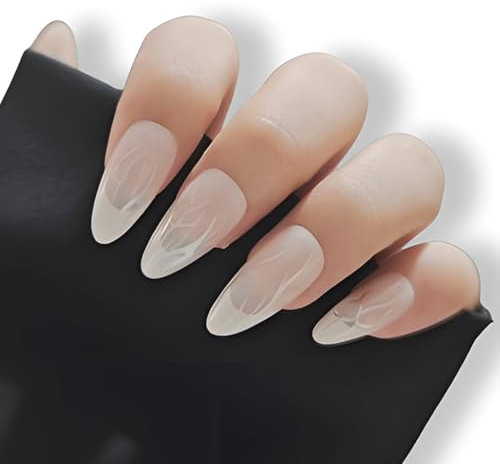 24PCS French Tip Press on Nails – Pointed Almond Shape Stick On Nails with White Edges, Handmade Acrylic False Nail Tips, Multiple Sizes, Elegant DIY Nail Accessories for Women