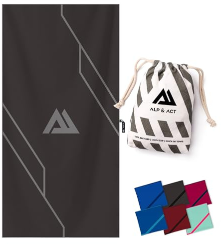 ALP & ACT Mikrofaser Handtuch für Fitness & Sport - 100% Recycelt - EXTRA KOMPAKT & saugfähig - Sporthandtuch für Gym, Yoga, als Saunahandtuch - Microfaser Handtücher & Fitnesshandtuch - grau, 140x70