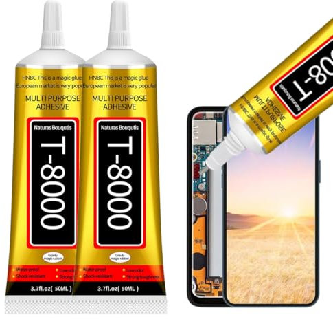 Colla Schermo Cellulare,Colla per Smartphone,T8000 Adesivo per display cellulare,impermeabile e verniciabile, resistente, flessibile, adatto per legno, vetro, ceramica,2 confezioni, 1 da 50 ml