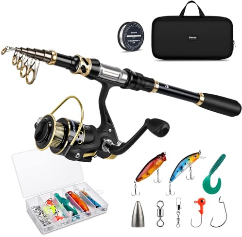 Gonex Canna da Pesca e Mulinello Combo Set di Canne Telescopica con Lenza, Kit di Esche da Pesca e Borsa per Il Trasporto, 2,4