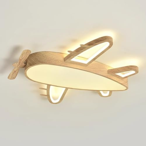 AoLa Ceiling lamp children's room LED aircraft ceiling light Modern 3 colour temperature 3000K/4000K/6000K youth room imitation wood grain metal ceiling lights for boys and girls baby,66CM