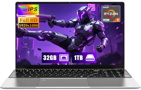 MITUNTUN 15.6 inch Gaming Laptop, 2025 Laptop Computer, R5-7430U (up to 4.3Ghz, Beat 5700U), 32GB RAM 1TB SSD, 15.6 Full HD 1920 * 1080 Display, Radeon Graphics, WiFi 5, BT5.0, Fingerprint