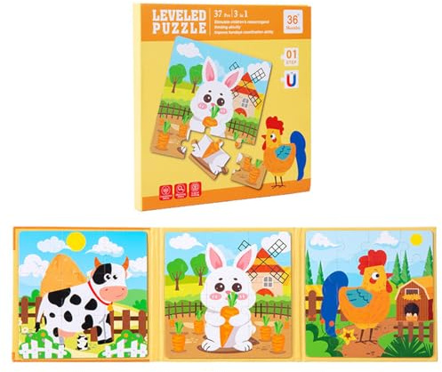 Magnetische Puzzles für Kleinkinder,37 Teile Pädagogisches Reisespielzeug Auto Flugzeug Aktivitäten für Kinder, 9–12–16 Teile Magnetische Lernpuzzles Geschenk für Kinder von 3–5 Jahren