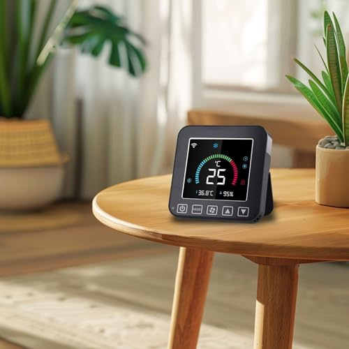 Tuya para controlador inteligente de aire acondicionado IR, sensor de humedad de temperatura WiFi con pantalla LCD, control remoto alimentado por USB para unidades de CA, negro (fuente de alimentación