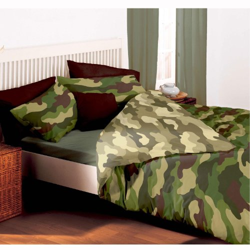 PRH Camouflage Doppel Bettbezug und Kissenbezug Set Bettbezug ca. Größe: 200cm x 200cm, Kissenbezug ca. Größe: 50cm x 75cm