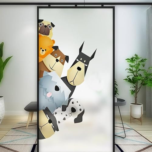 J4U Mattierte UV-blockierende Fensterfolie, Motiv: Katze und Hund, dekorative Glasfolie, für Zuhause und Badezimmer, 50 x 180 cm