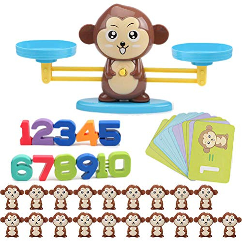 Queta Montessori Mathe Waage Spielzeug, Cartoon Tier Balance Skala Math Spielzeug Lernspielzeug mit Waage und Zubehör, Toys für Kinder Rechnen Zählen Lernen