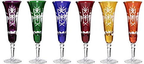 CRISTALICA Sektglas Champagnerglas Handgeschliffen Traube Kristall Glas 140 ml 6er-Set Mix