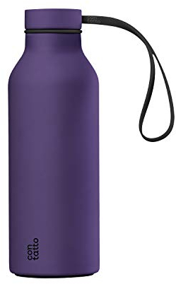 con-tatto Bottle Bottiglia termica con 3 Pareti in Acciaio e Rame - Bevande fredde per 25 ore e calde per 15 ore - Fascia e Tappo Sport Lid inclusi! (Ultraviolet)