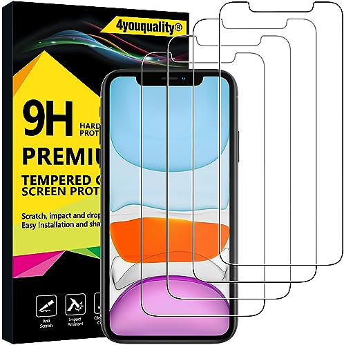 4youquality Displayschutzfolie für iPhone 11 und iPhone XR (6,1 Zoll/15,5 cm), gehärtetes Glas, kratzfest, bruchsicher, 4 Stück