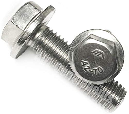 (Pack of 10) ADL M6 A2 Stainless Steel Hex Head Flange Bolts Hexagon Screws DIN 6921 (M6 x 20mm)