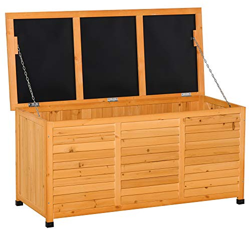 Outsunny 75 Gallon Wooden Deck Box, Outdoor Storage Container with Aerating Gap & Weather-Fighting Finish, Yellow