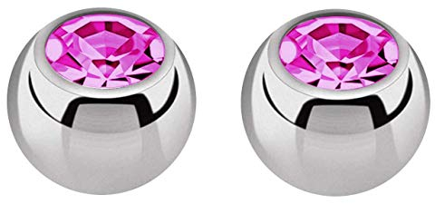 2X Titan Piercing Schmuck Verschluss Kugel in 1,2 x 4 mm, gefaßter Zirkonia in pink
