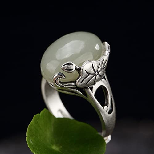 YZDKJ Natürliche Jadeite Jade Ring mit 925er Sterling Silber Ringe 925 Ring Nickel Frauen Lotus Jade Ring for Frauen Jade Schmuck