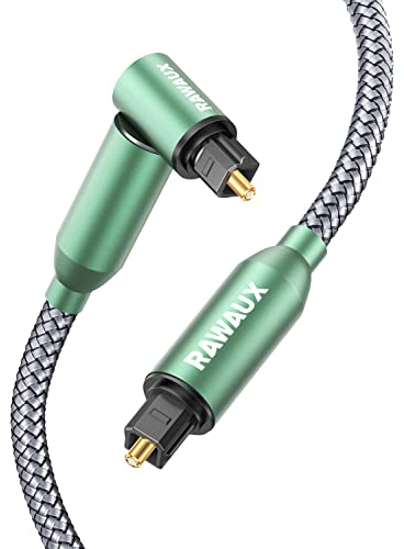 RAWAUX 90 Grad Optisches Kabel 2M Rechtwinklig Optisches AudioKabel mit 360 Grad Rotierend Winkelstecker Digital Optical Audio Toslink Kable Kompatibel mit Soundbar, TV, Heimkino, PS4, Grün